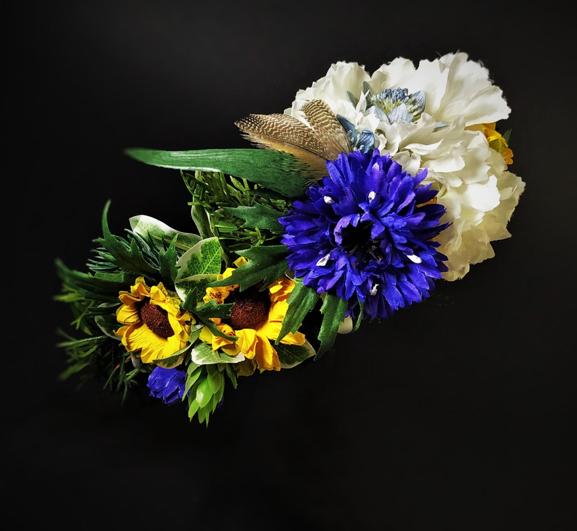 White and Blue Lush Cornflower Headpiece Boho Festival Etsy