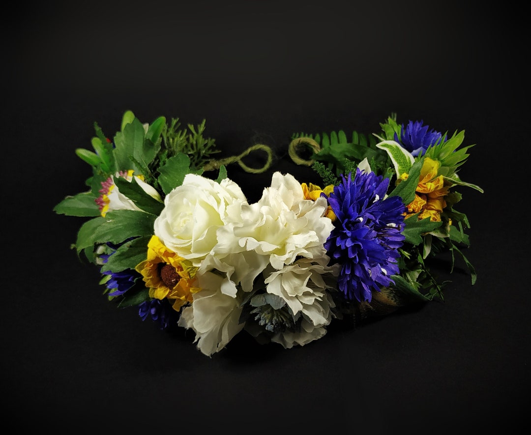 White and Blue Lush Cornflower Headpiece Boho Festival Flower Crown