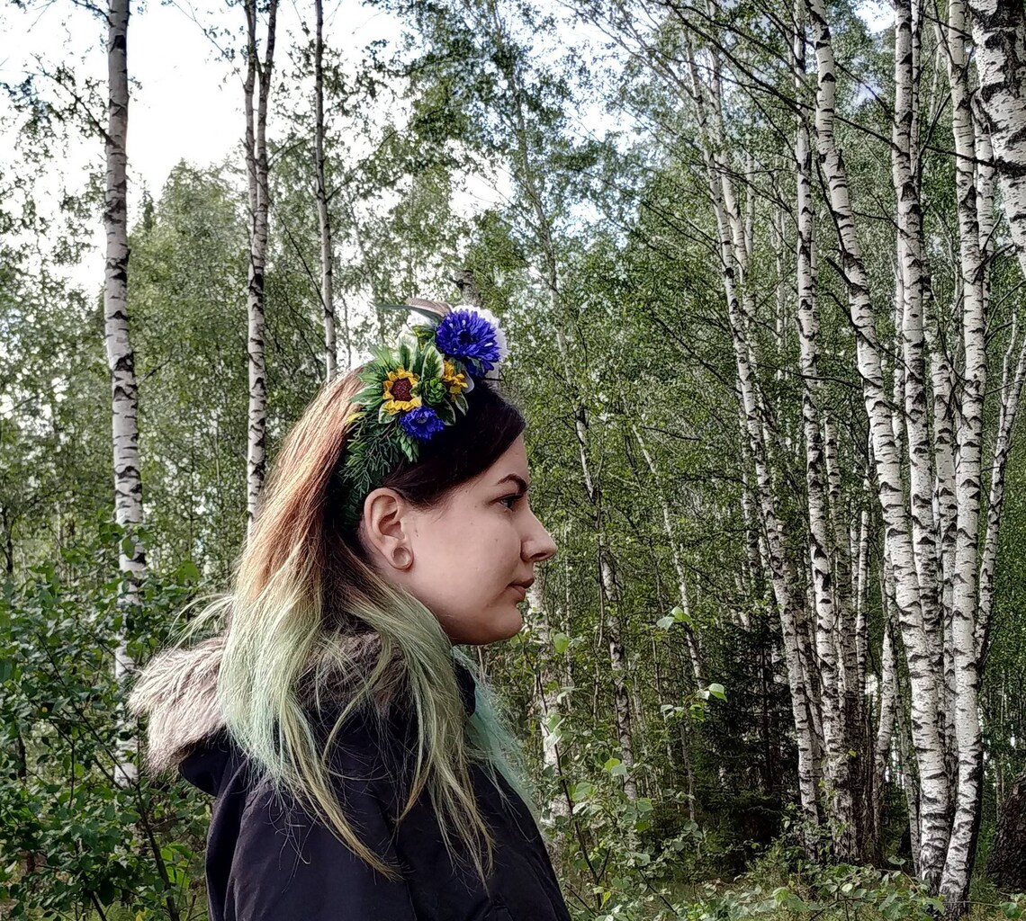 White and Blue Lush Cornflower Headpiece Boho Festival Etsy