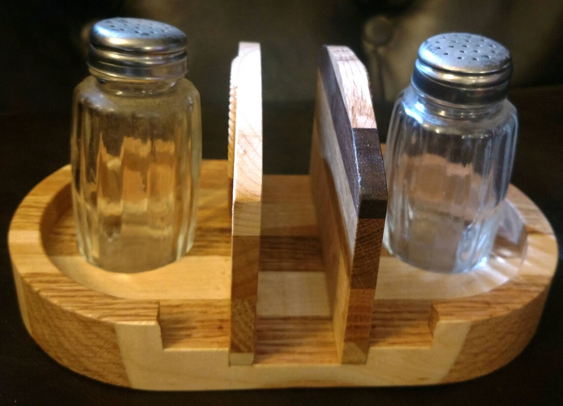 Custom Wood Salt and Pepper Shaker Holder With Glass Shaker Etsy