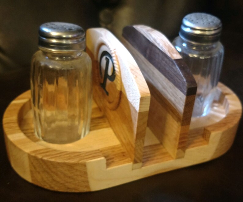 Custom Wood Salt and Pepper Shaker Holder with Glass Shaker Etsy