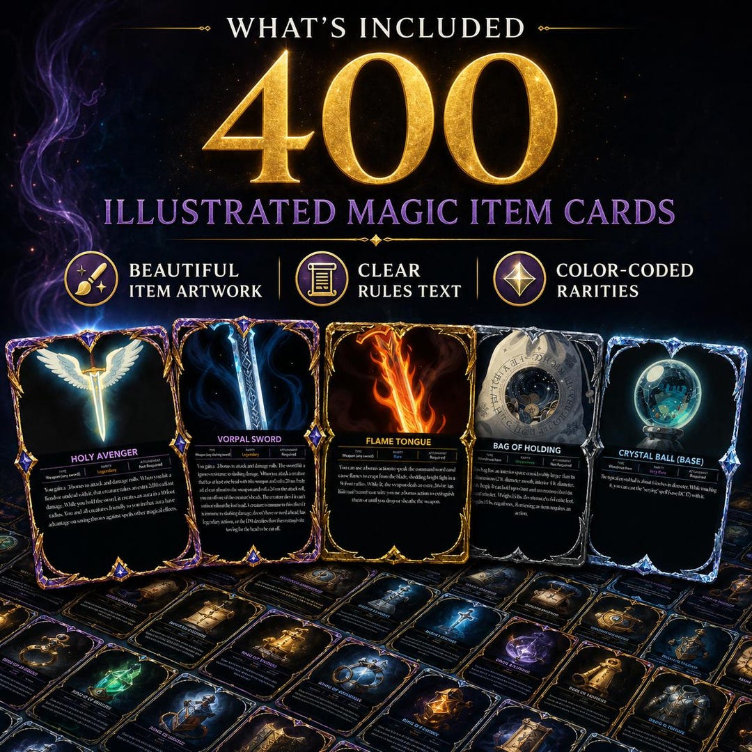 D&D 5e Magic Item Cards | 400 Illustrated Print-ready Cards | All ...