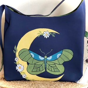 Bolso tote de hombro/cruceta, estilo boho, hecho a mano y pintado a mano original diseño único