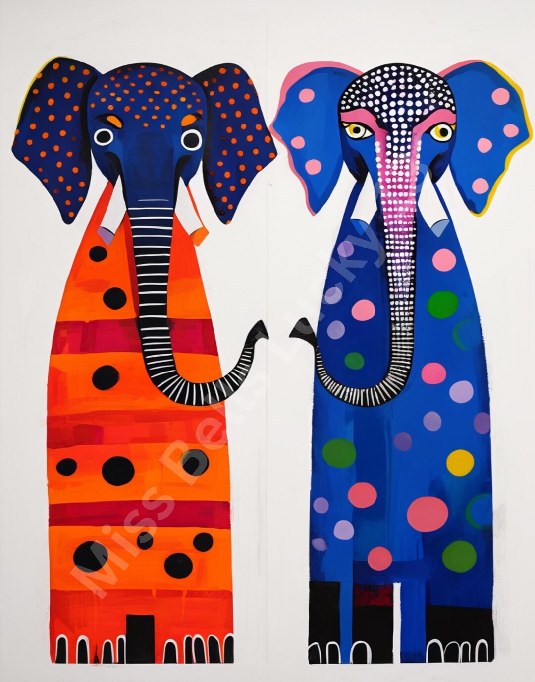 気まぐれな象のウォールアート、カラフル、保育園、Tシャツ、JPG