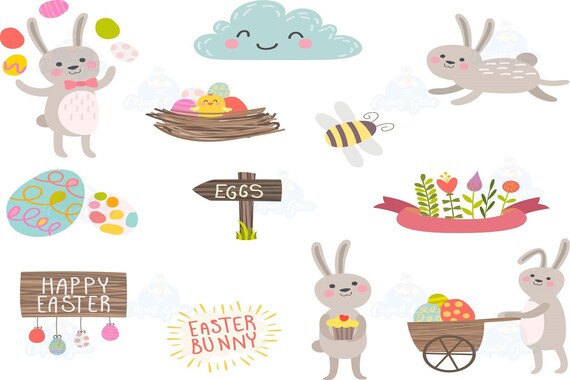 Easter Easter Clip Art Easter Banner Bunny Clipart Easter Etsy