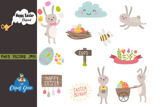 Easter Easter Clip Art Easter Banner Bunny Clipart Easter Etsy