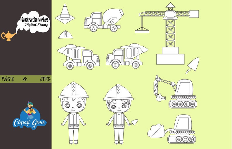Construction Digital Stamps Trucks Clipart Dump Truck Etsy