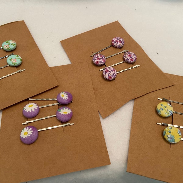 Floral Fabric Covered Hair Pins