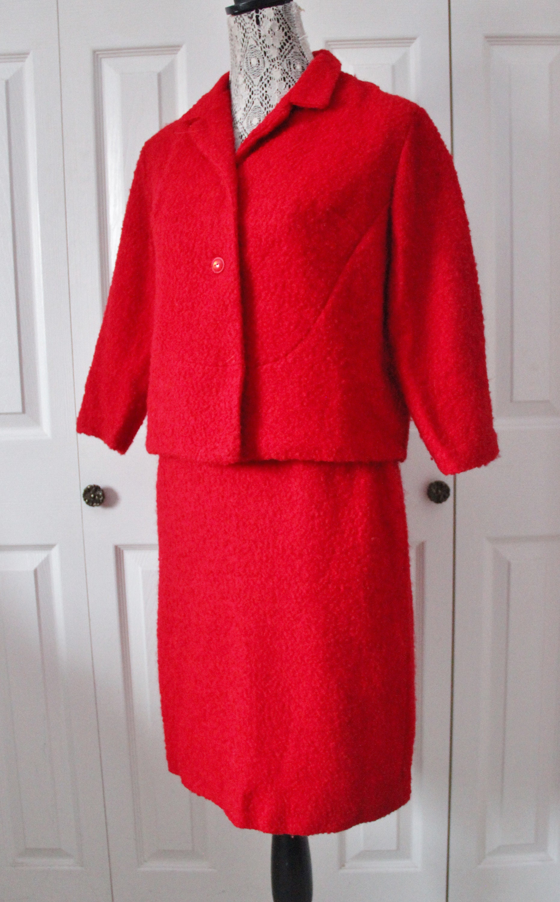 1950s Giselle Bright Red Fuzzy Suit Medium | Etsy