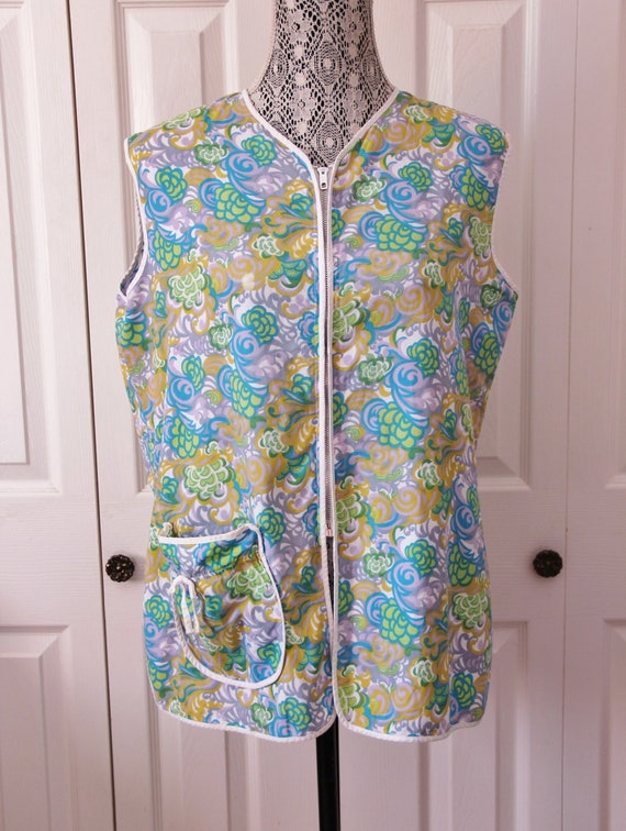 1960s Floral Patterned Women's Smock Shirt Extra L