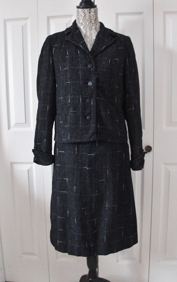 1940s Black Suit with White Specks and Shoulder Pa