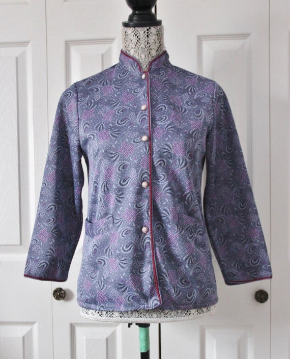 1960s Lilac and Blue Patterned Cardigan Medium