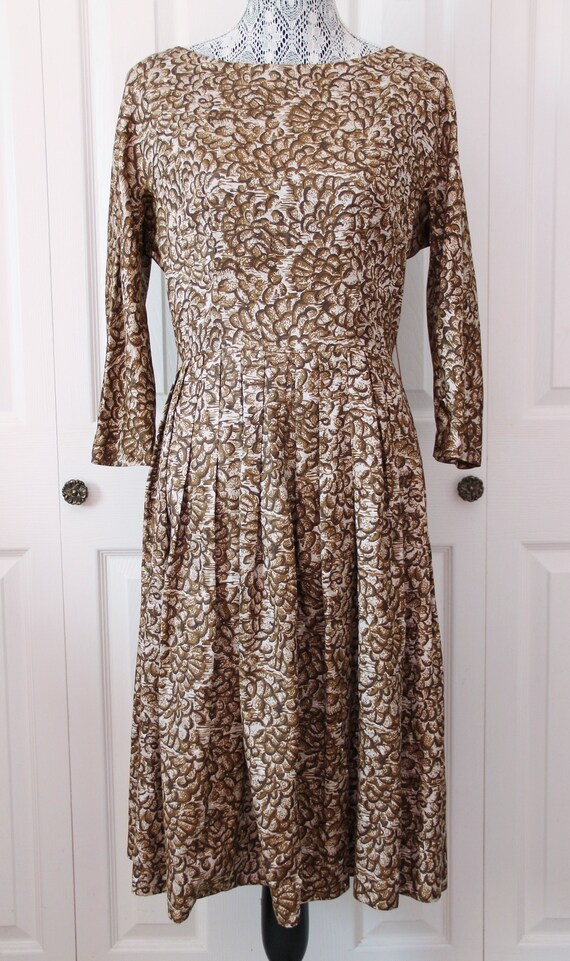 1950s Brown Satin Fit and Flare Dress Medium