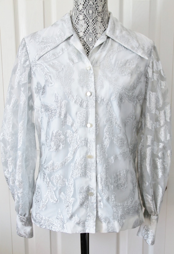 1970s Style Rite Metallic Silver Disco Blouse Medi
