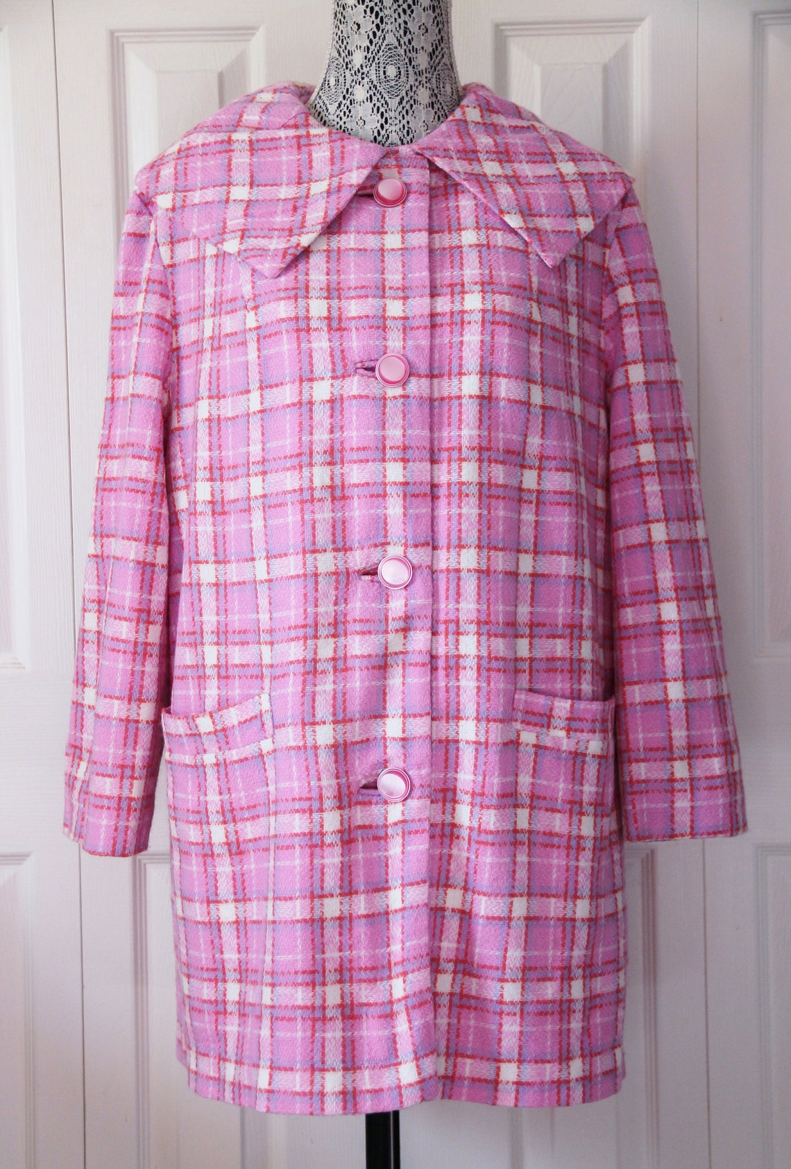 1960s Pink Checkered Coat Extra Large | Etsy