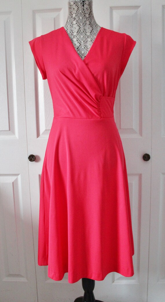 1970s Sandi Gale Hot Pink Day Dress Large