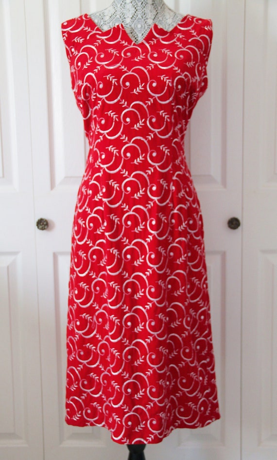 1960s Red Velvet Cocktail Wiggle Dress Large
