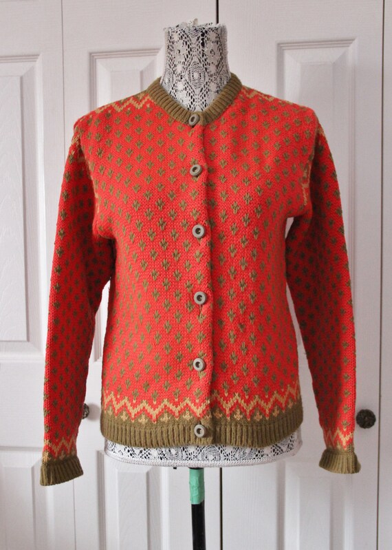 1950s Red and Green Patterned Champion Cardigan La