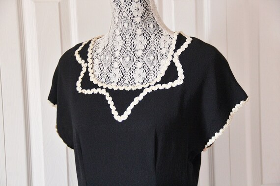 1940s Black Crepe Dress with Sequin Detailing Larg