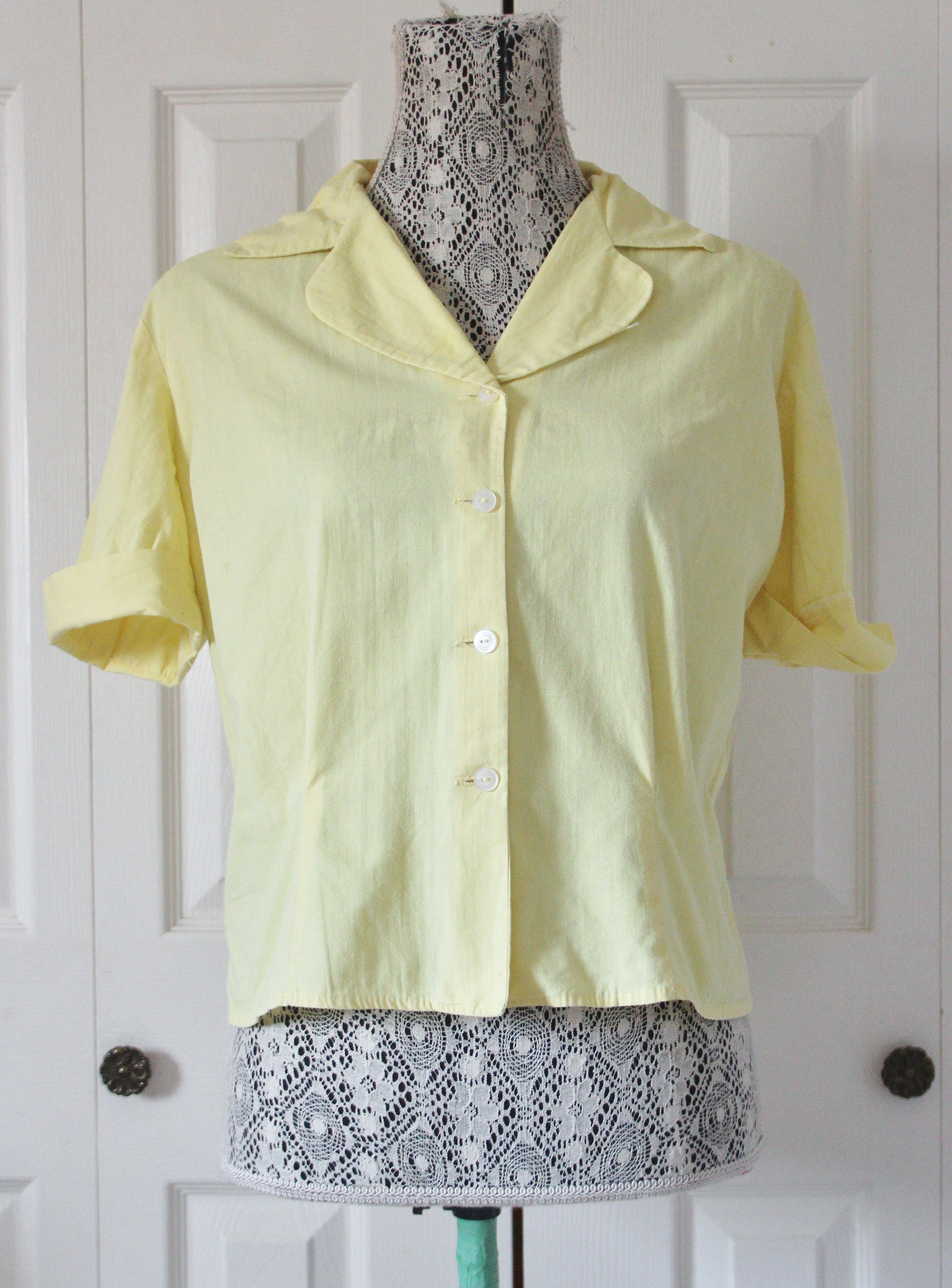 1950s Pale Yellow Cotton Blouse Large Etsy