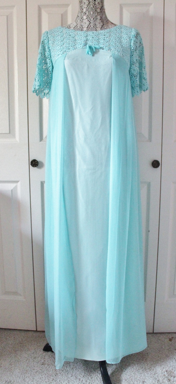 1960s Baby Blue Chiffon Prom Dress Small