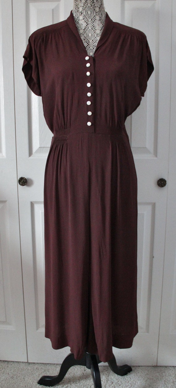1940s Paul Sachs Burgundy Brown Day Dress Large