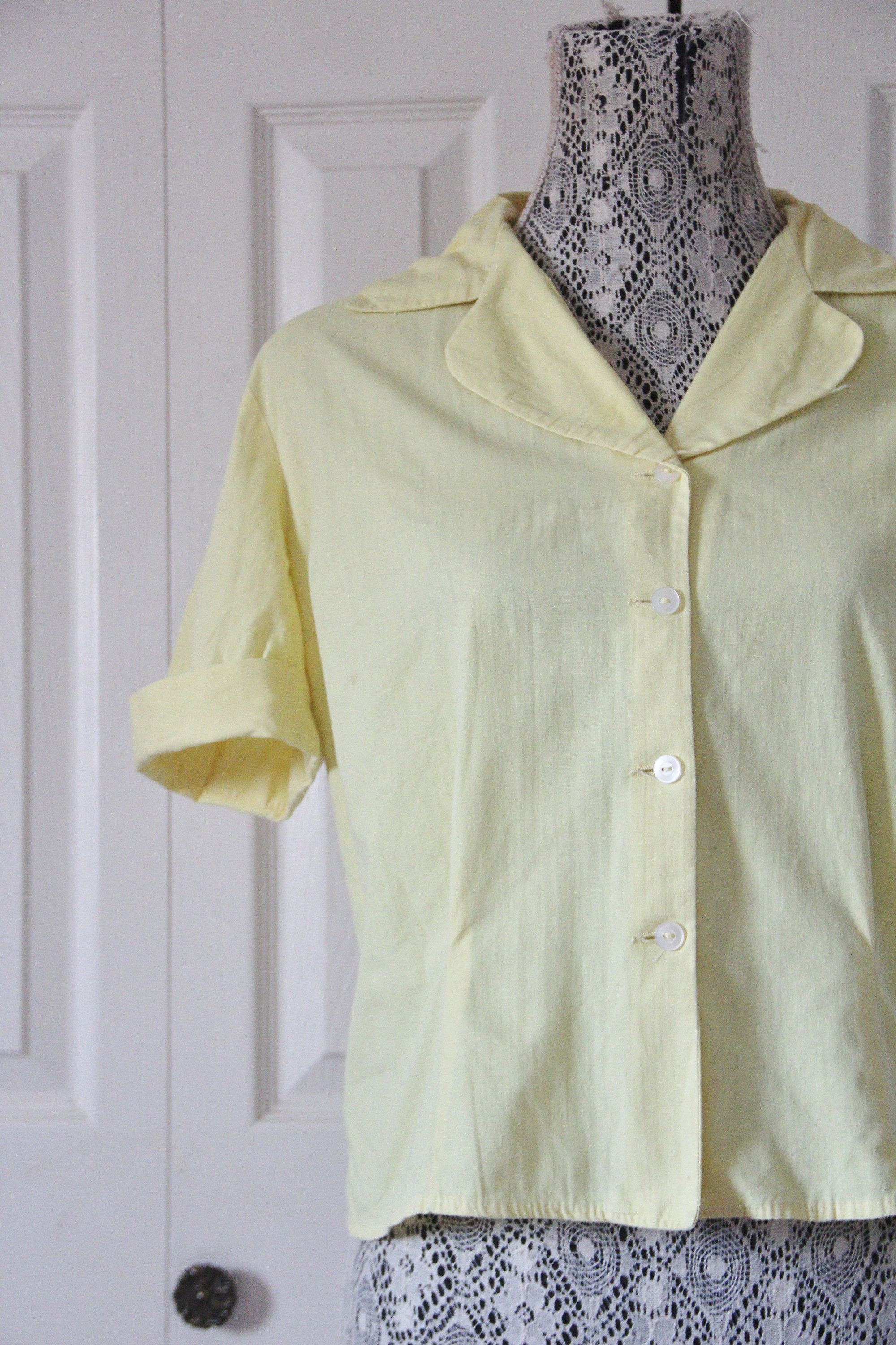 1950s Pale Yellow Cotton Blouse Large Etsy