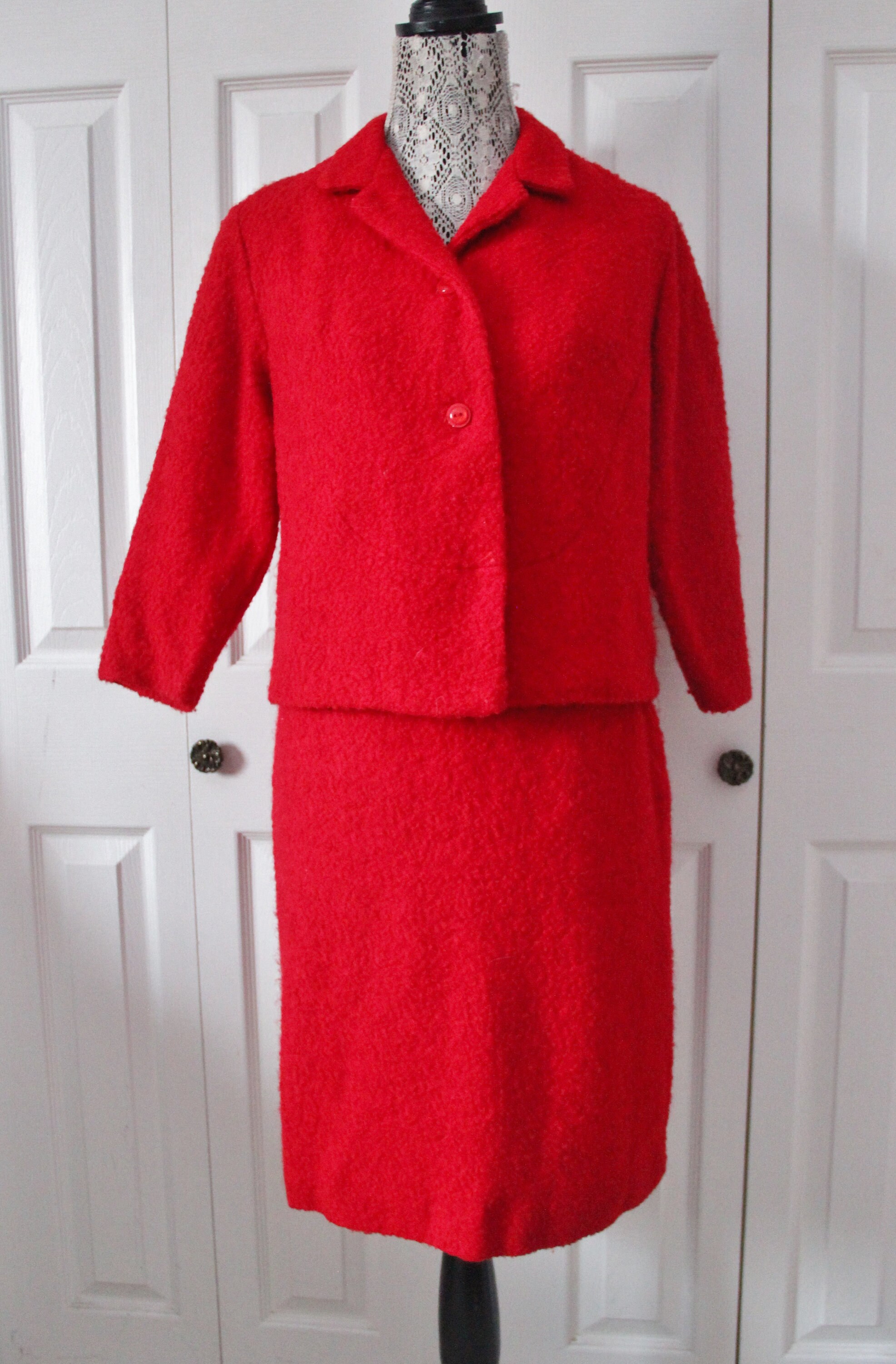 1950s Giselle Bright Red Fuzzy Suit Medium | Etsy