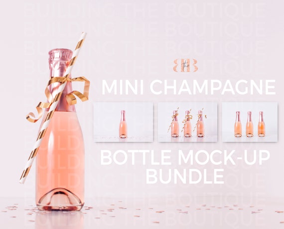 Mini Champagne Bottle Mock Ups Pink Champagne Product Mockup Mini Champagne Bottle Mock Ups Pink Champagne Product Mockup