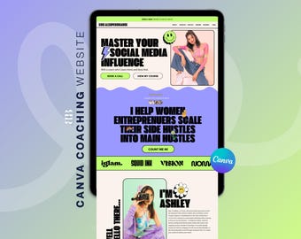 Bold Social Media Controller Canva Website Template, Helle Marketing-AGENTUR, Buntes Coaching Website-Design, Life Coach, VA, Verkaufstrichter