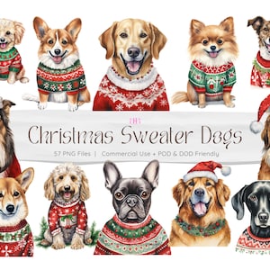 Sublimazione PNG del cane di Natale per camicie, Terrier, Golden Retriever, Corgi, barboncino, Labrador, Bull Dog Clipart per tazze, Clip Art maglione