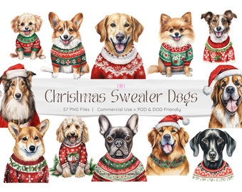 Christmas Dog PNG Sublimation for Shirts, Terrier, Golden Retriever, Corgi, Poodle, Labrador, Bull Dog Clipart for Mugs, Sweater Clip Art