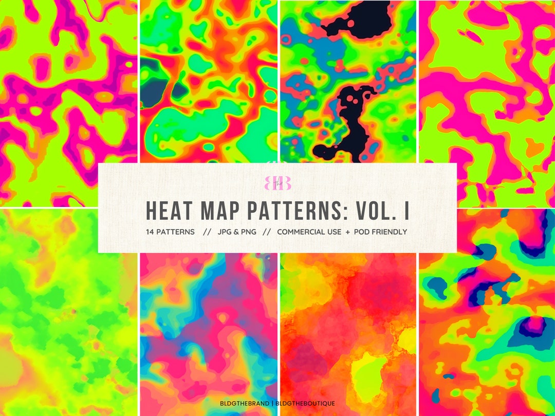 Thermal Heat Map Seamless Patterns, Neon Y2k Aesthetic Abstract Wave ...