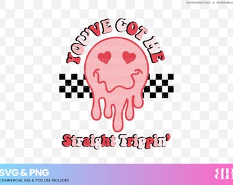 Retro Valentine Day Melting Smile Face PNG, Trippy Happy Face SVG, Groovy VDay Shirt Design, TShirt, Checkerboard, Clipart, Dripping Smile