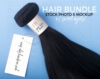 Hair Bundle Mockup, Hair Bundle Stock Photo, Hair Extensions Stock Image, Hair Business, Hair Hangtag, Bundle Wraps, Feminine Styled Stock