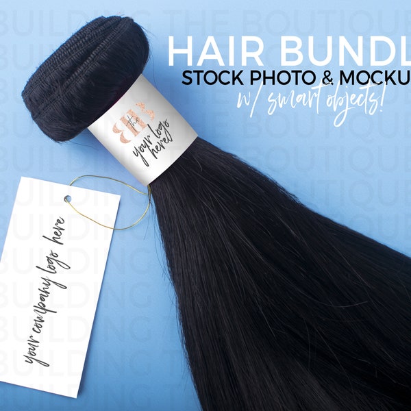 Hair Bundle Mockup, Hair Bundle Stock Photo, Hair Extensions Stock Image, Hair Business, Hair Hangtag, Bundle Wraps, Feminine Styled Stock