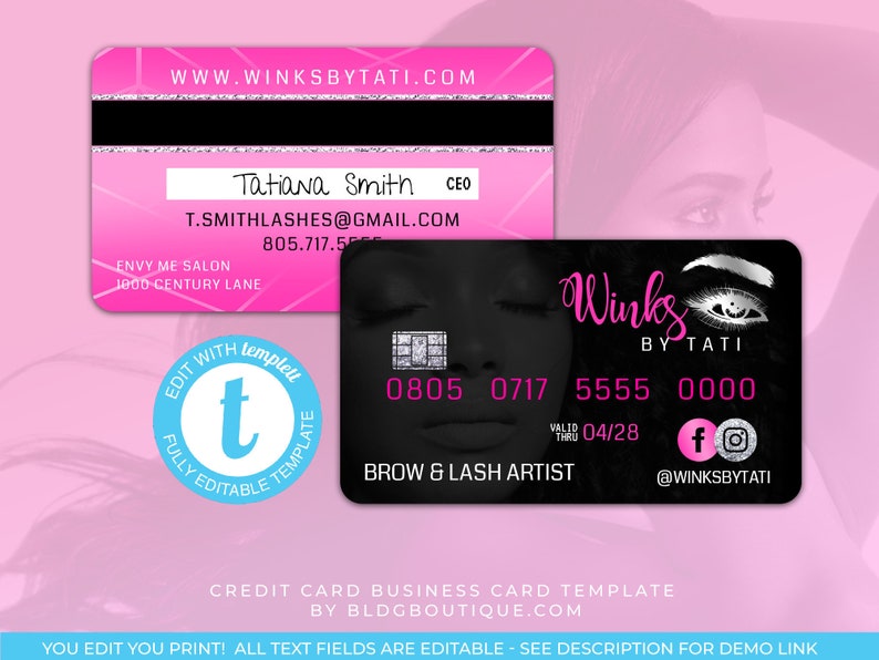 Lash Tech Credit Card Business Card Template Hair Extensions Etsy