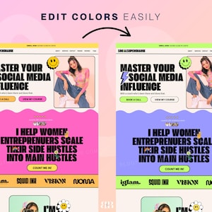 Canvaコーチングウェブサイトテンプレート、レトロなソーシャルメディアマネージャー、ライフコーチエージェンシー、インフルエンサー、VA、大胆なセールスファネル、抽象的なワンページウェブサイト 画像 9