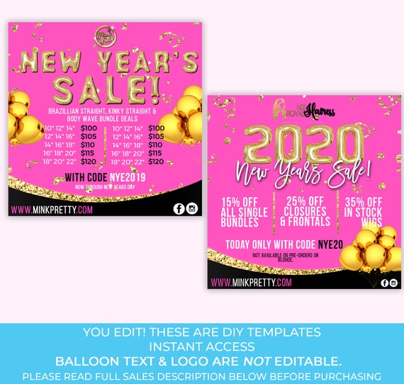New Years Eve 2020 Sale Hair Bundle Deals Digital Flyer Nye Etsy