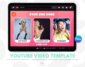 Canva Video Templates Youtube, Faceless Youtube Quiz Channel, Music Trivia Video, Viral Video Content Creator, Save One Song, Make Money