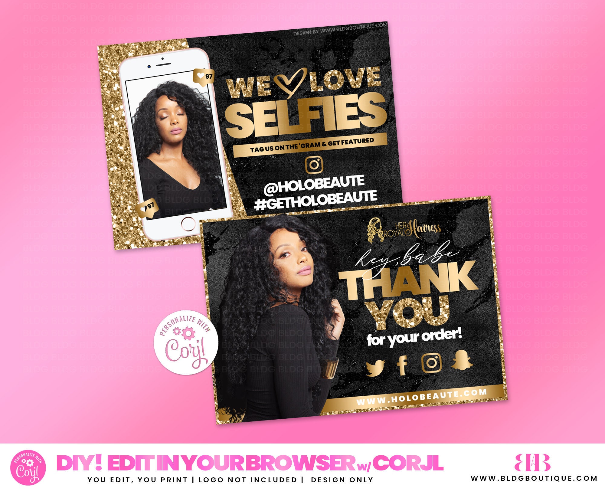 Hair Business Thank You for your Purchase Cards Black & Gold Etsy
