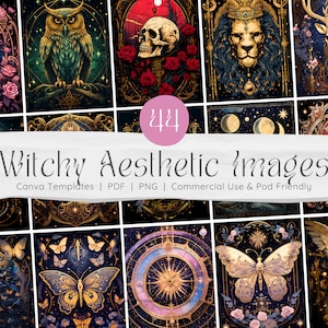 Witchy Digital Notebook Cover Bundle, Tarot Printable Planner, KDP Low Content Journal Canva Template, Celestial Moth, Goodnotes, Notability