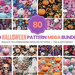 3D-Halloween-Muster Mega Bundle, süßes Pastell-Halloween-Muster, süßes Pastell-Halloween, digitales Papier, Stickdatei PNG-Datei