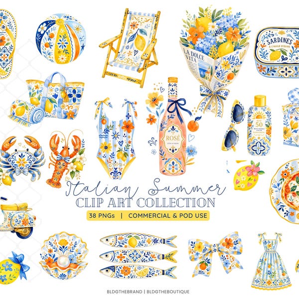 Italiaanse zomer PNG, mediterrane citroen clipart, preppy citrus-illustraties, vrijgezellendingen Amalfikust, dolce vita, sardines, kust