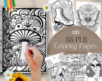 PLR Coloring Book, Kdp Interior Coloring Book, Retro 70s Groovy, Kdp PLR Commercial Use License Adult Printable Coloring Pages Bundle Resell