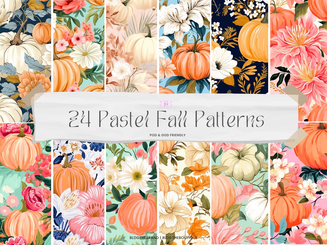 Fall Pastel Floral Patterns, Fall Seamless Digital Paper Pack, Pumpkin ...
