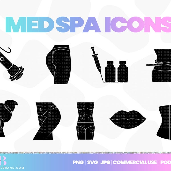 Med Spa clipart, body contouring icon, waist trainer, templett license clip art, lip filler, weight loss, botox, commercial use, corjl