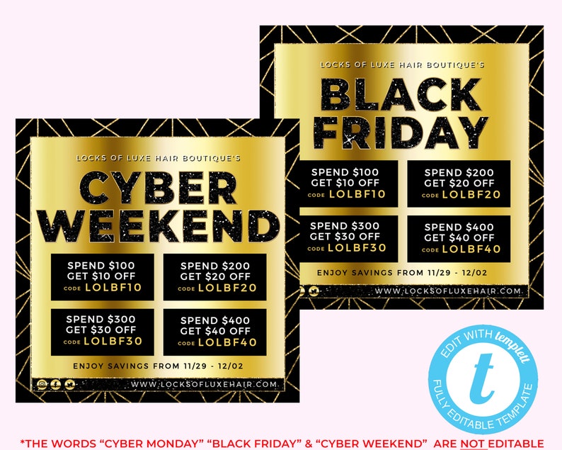 Hair Business Cyber Monday Sale Flyer Cyber Weekend Instagram | Etsy