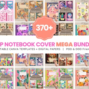 Megapack de plantillas de Canva para portadas de cuaderno de composición editables, portadas de diario, portadas de planificador imprimibles y paquete de inicio de bajo contenido de Amazon KDP.