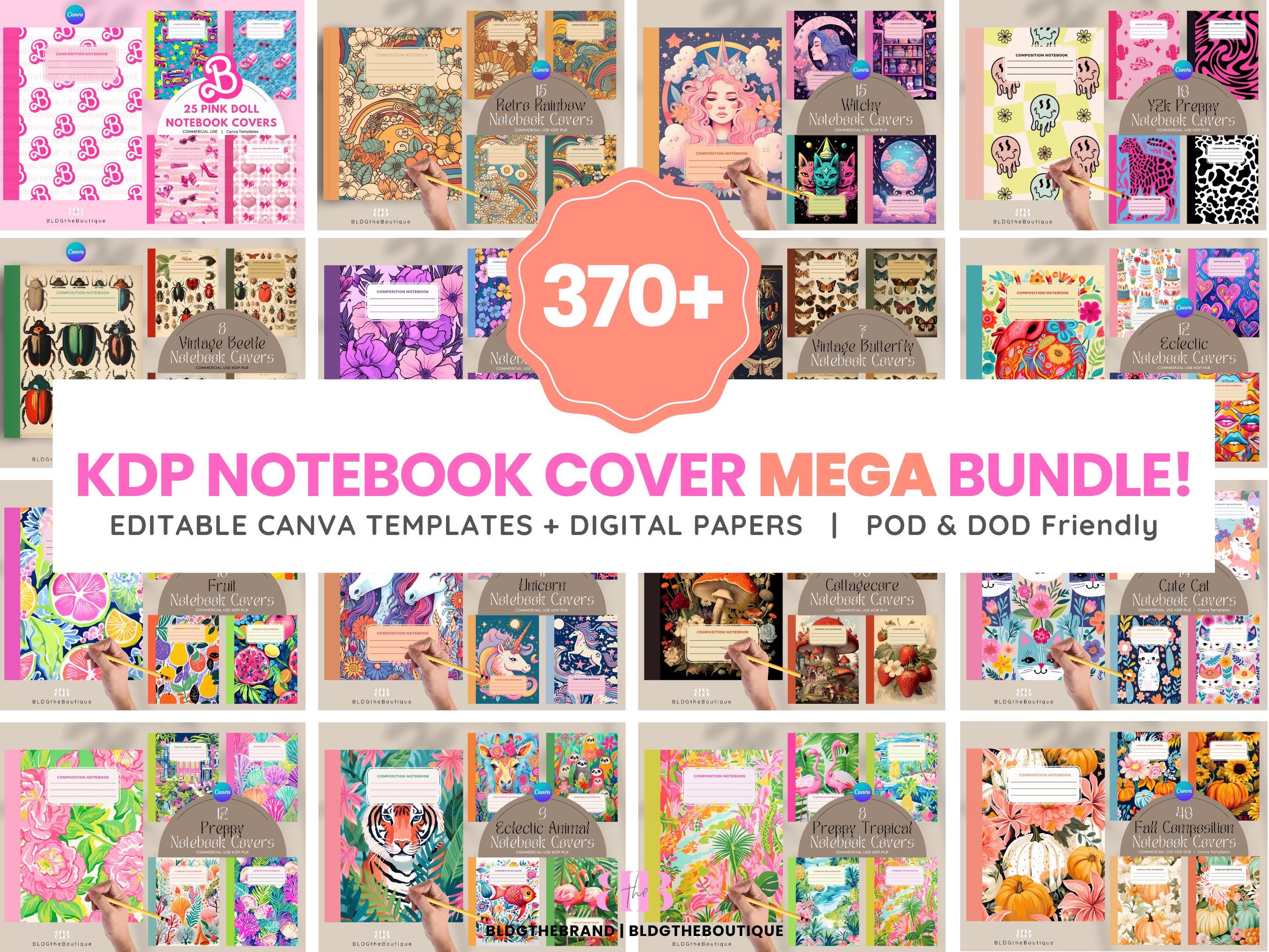 Editable Composition Notebook Cover Canva Template Mega Bundle, Journal Covers, Printable Planner Cover, Amazon KDP Low Content Starter Pack